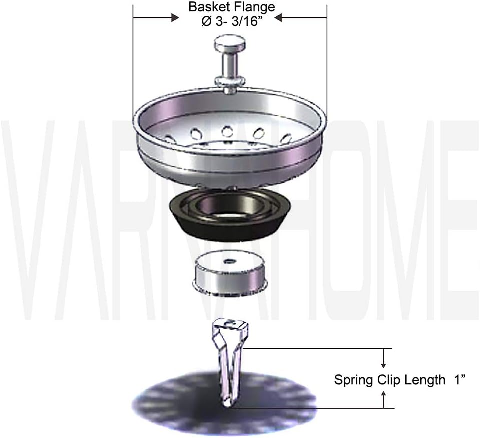 Kitchen Sink Basket Strainer Replacement for US Standard Drains (3-1/2 Inch), Premium 304 Stainless Steel Body W/with Brass Post (Spring Clip) 1 Pack