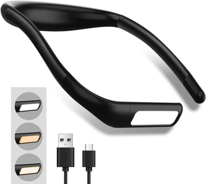 LED Neck Reading Light for Books: 3 Color Adjustable Bendable Arms Black