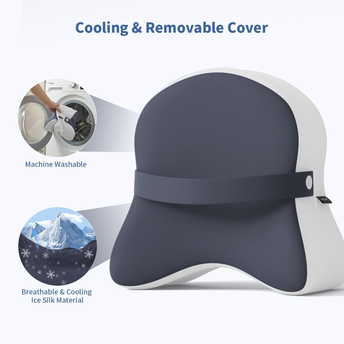 Knee Pillow for Side Sleepers - Removable Adjustable Strap Between Leg Pillow for Side Sleeping - Cooling Cover Memory Foam Knee Pillow for Hip Pain, Spine Alignment, Navy Blue