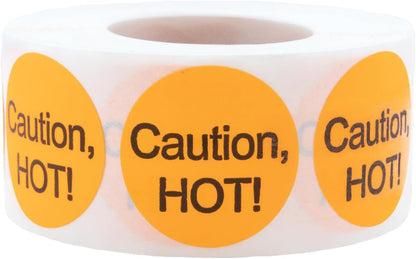 Caution, Hot! Deli Food Rotation 1 Inch Round Circle Dots 500 Total Adhesive Stickers On A Roll