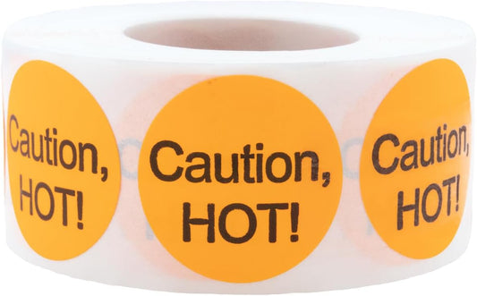 Caution, Hot! Deli Food Rotation 1 Inch Round Circle Dots 500 Total Adhesive Stickers On A Roll