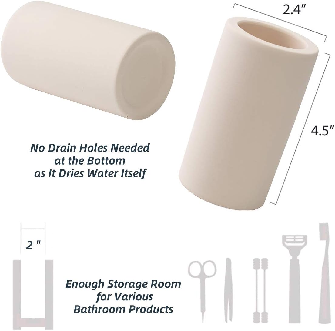 Fast-Drying Diatomite Toothbrush Holder - Bathroom Countertop Organizer Stand for Toothpaste, Makeup Brushes, Razors & Accessories (Dark Grey)