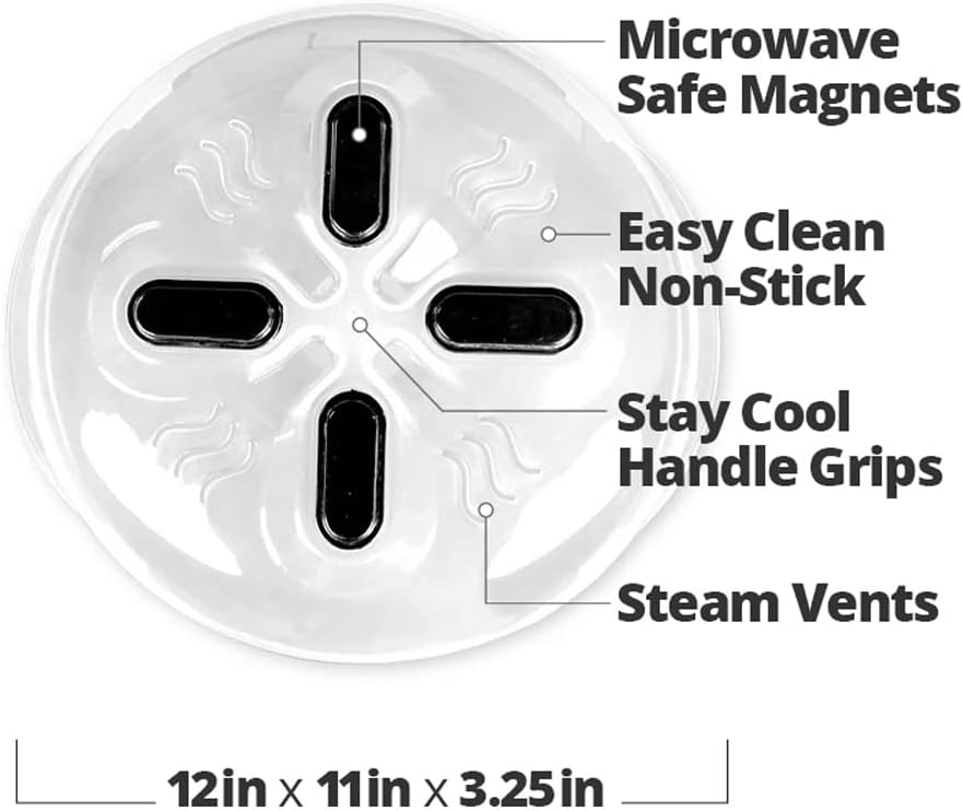 HOVER COVER Magnetic Microwave Splatter Cover for Food - 12-Inch - Gray | BPA-Free Lid, Vented Plate Guard with Steam Vents, Anti-Splash Microwave Lid, Dishwasher Safe, Space-Saving Magnetic Storage