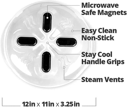 HOVER COVER Magnetic Microwave Splatter Cover for Food - 12-Inch - Gray | BPA-Free Lid, Vented Plate Guard with Steam Vents, Anti-Splash Microwave Lid, Dishwasher Safe, Space-Saving Magnetic Storage