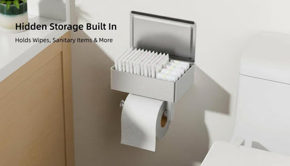 FORIOUS Toilet Paper Holder with Shelf, Wall-Mounted Modern Wipes Dispenser | Brushed Nickel | Toilet Paper Holder with Storage for Bathroom | Fits Wipes, Sanitary Napkin, Tampon | 8.0"x5.3" Large Shelf
