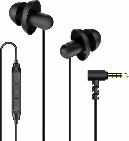 Sleep Earbuds, Hearprotek 2 Pairs Ultra Soft Lightweight Silicone Sleeping Earphone Headphones with Volume Control and mic for Side Sleeper, Snoring, Air Travel, Relaxation (Black)