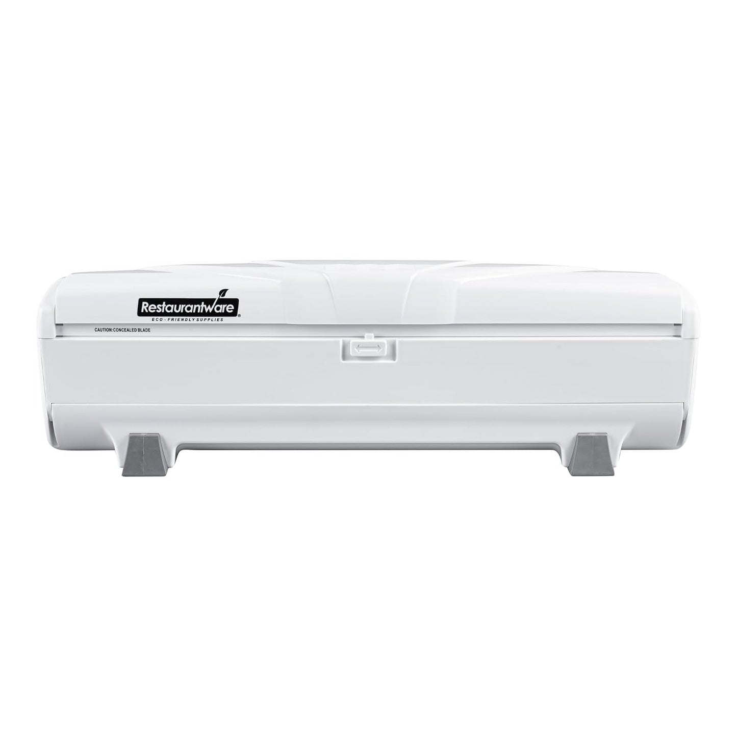 Restaurantware-Chef 101 Food Wrap Dispenser with Cutter, 1 Refillable Cling Wrap Dispenser - Fits 12” to 18” x 1000’ Rolls, Press Down and Cut, White Plastic Aluminum Foil, Sharp Blade