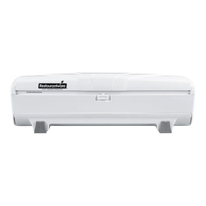 Restaurantware-Chef 101 Food Wrap Dispenser with Cutter, 1 Refillable Cling Wrap Dispenser - Fits 12” to 18” x 1000’ Rolls, Press Down and Cut, White Plastic Aluminum Foil, Sharp Blade