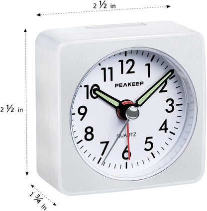 Peakeep Ultra Small, Battery Travel Alarm Clock with Snooze and Light | Silent No Ticking Analog Quartz Clock (Aquamarine)