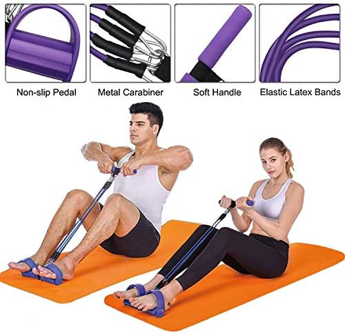 Pedal Resistance Band, 4-Tube Elastic Pull Rope, Sit-up Equipment, Yoga Strap Bodybuilding Expander, Exercise Bands, Fitness Equipment for Abdomen, Waist, Arm, Leg Stretching Slimming Training