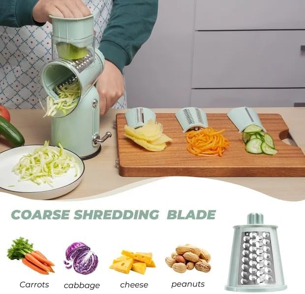 Rotary Cheese Grater Manual Hand Crank with 5 Blades & Suction Base, Kitchen Vegetable Shredder Slicer for Veggie, Nuts, Fruit, Cream