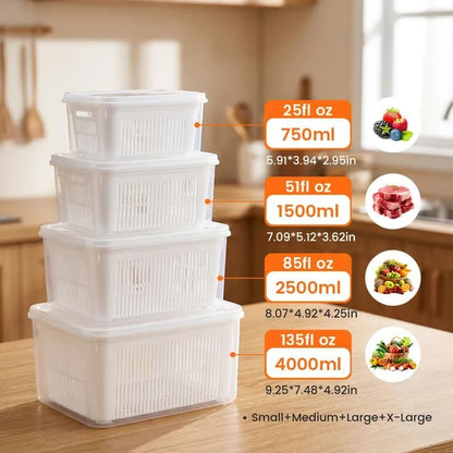 Kruggo Fruit Storage Container For Fruit Kitchen Storage (A, Medium) | Removable Colander Produce Storage Containers for Fridge Organizer