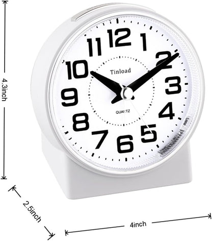 Tinload 4.3" No Ticking Analog Alarm Clock,Silent Readable for Seniors,Easy to Set,Gradual Rise Alarm,Big Numbers,On/Off Switch on Side,Gentle Wake,Snooze,Lighted on Demand,Battery Operated,Black