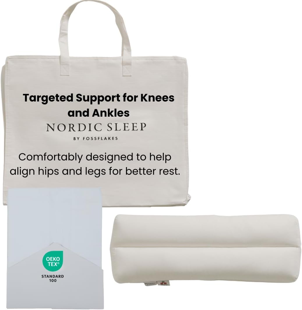 FOSSFLAKES Knee & Ankle Leg Pillow for Side Sleepers, Firm Support | Firm leg pillow that cushions the knees and ankles and keeps hips and spine aligned for side sleepers; Fossflakes fill