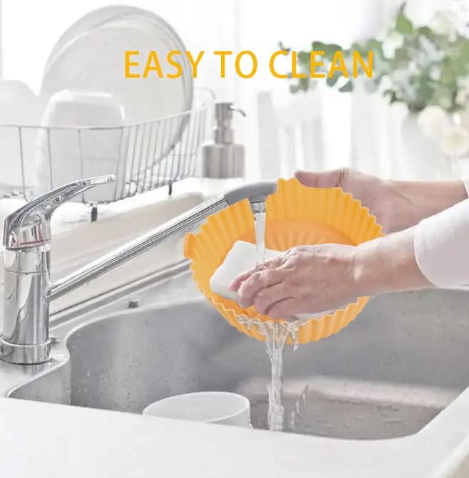 2QT Air Fryer Silicone Liners,Small Air Fryer Liners 2 Pack, Reusable Air Fryer Silicone Liner for 2QT Air Fryer, Flammable Parchment Liner Replacement.(Blue Orange)