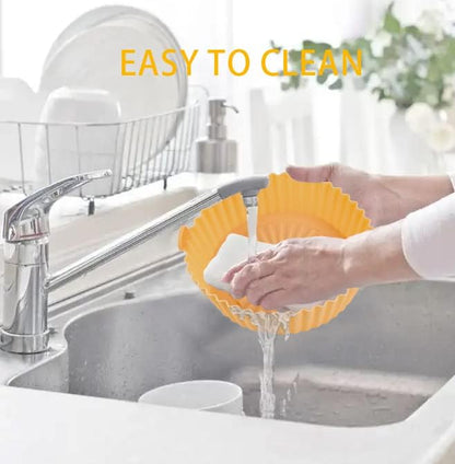 2QT Air Fryer Silicone Liners,Small Air Fryer Liners 2 Pack, Reusable Air Fryer Silicone Liner for 2QT Air Fryer, Flammable Parchment Liner Replacement.(Blue Orange)