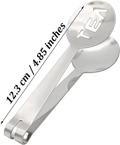 Tea Bag Squeezer (4 Pack), Stainless Steel Tea Bag Squeezer Tongs, Tea Bag Strainer Grip Holder Tea Bag Spoon Clip, Mini Tongs for Gripping Ice Cubes, Sugar and Lemon Slices