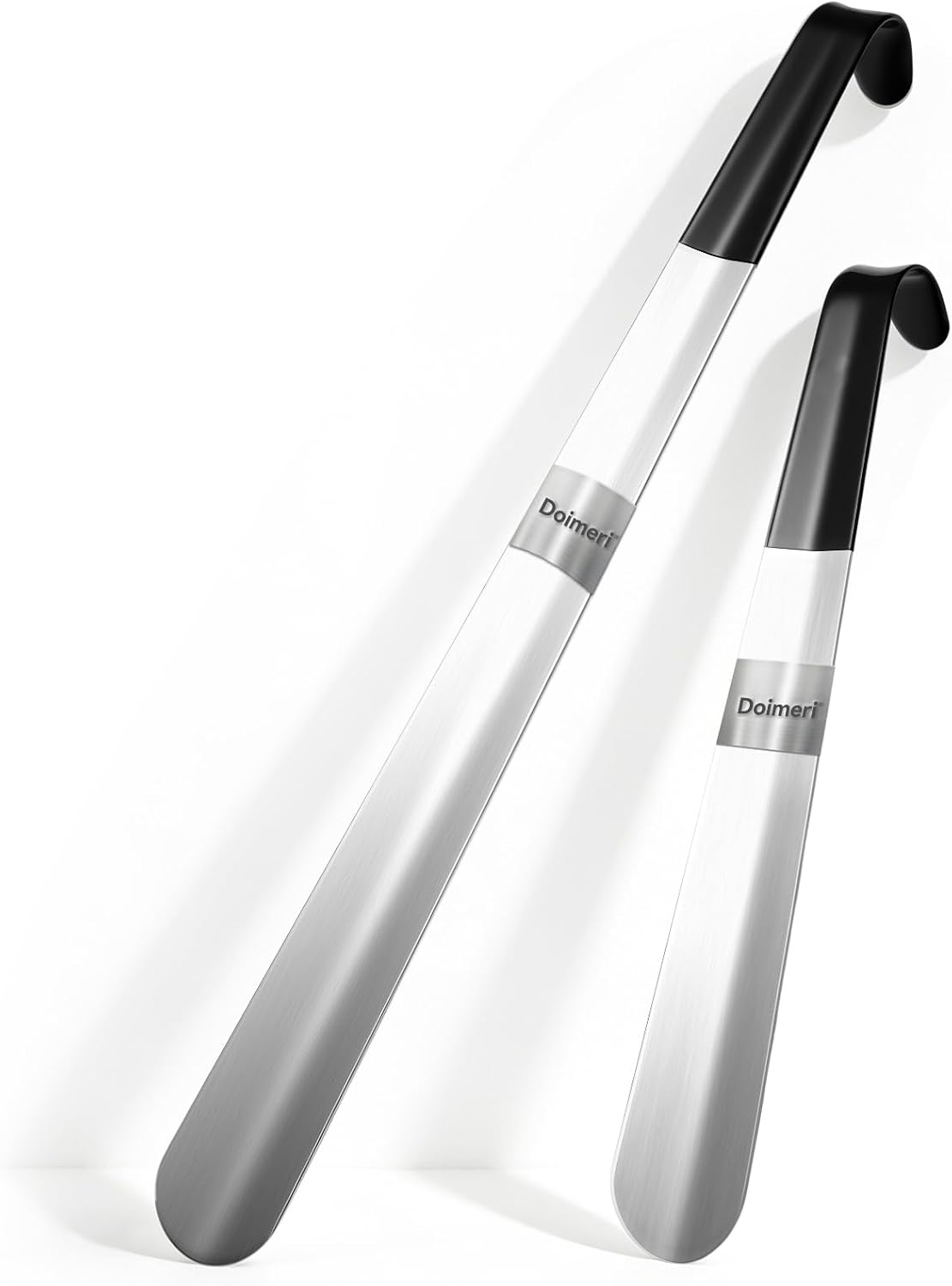 2 Pack Metal Shoe Horn, 16.5" Long Handle for Home + 11.8" Portable Travel Size, Premium Stainless Steel Shoehorn, Non-Slip Grip Shoe Helper for Boots Seniors
