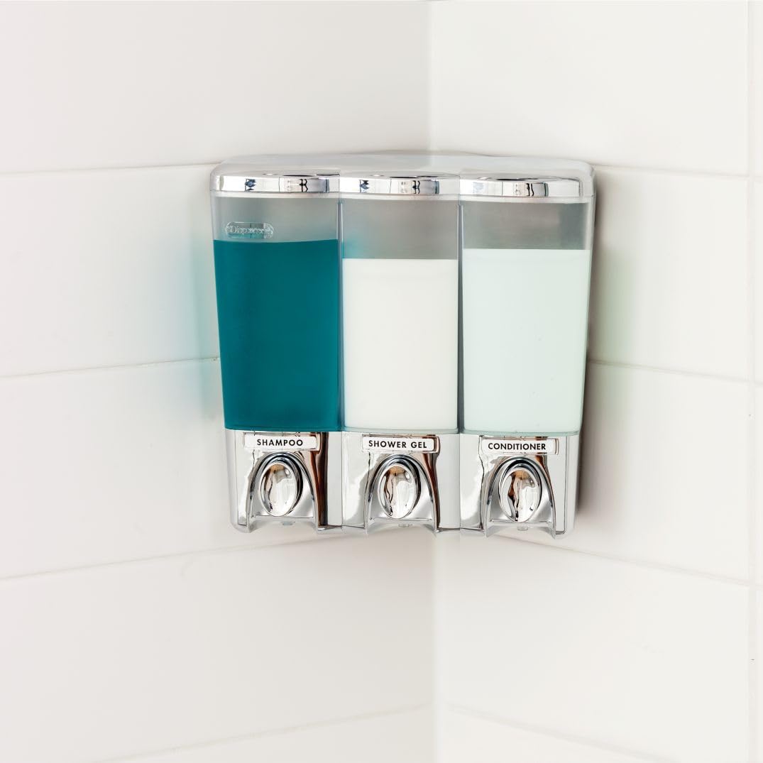 Better Living Products 72350 Clear Choice 3-Chamber Shower Dispenser, White