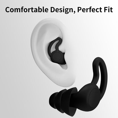 Noise Reduction Ear Plugs, NRR 50dB Ultra Comfortable Silicone Reusable Ear Plugs for Sleeping, Snoring Swimming, Studying, Concerts, Noise Cancelling and Hearing Protection Black
