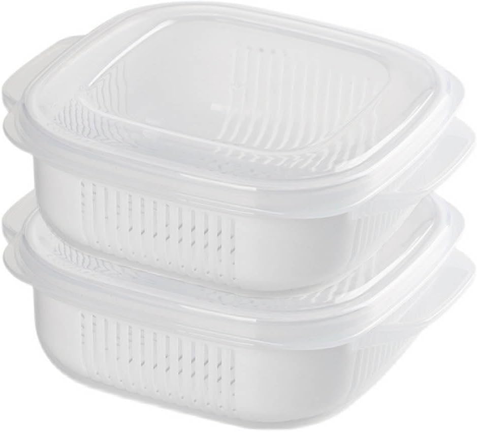 Fruit Storage Containers for Fridge, with Removable Colanders, Double Layer Drainage Preservation Box, Airtight Food Storage Containers with Lids, for Food Washing, Draining, Keeper Fresh (3pcs)