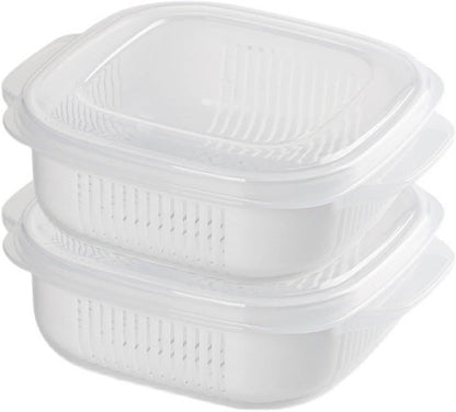 Fruit Storage Containers for Fridge, with Removable Colanders, Double Layer Drainage Preservation Box, Airtight Food Storage Containers with Lids, for Food Washing, Draining, Keeper Fresh (3pcs)