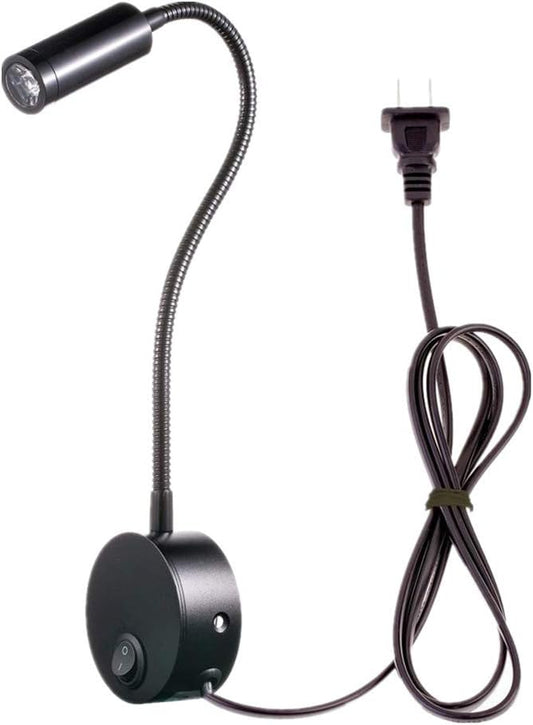 3W Wall Mounted Reading Light Flexible Gooseneck LED Sconce Lamp with Plug & Switch for Bedroom, Office, Workbench, Studio (01 Black Warm)