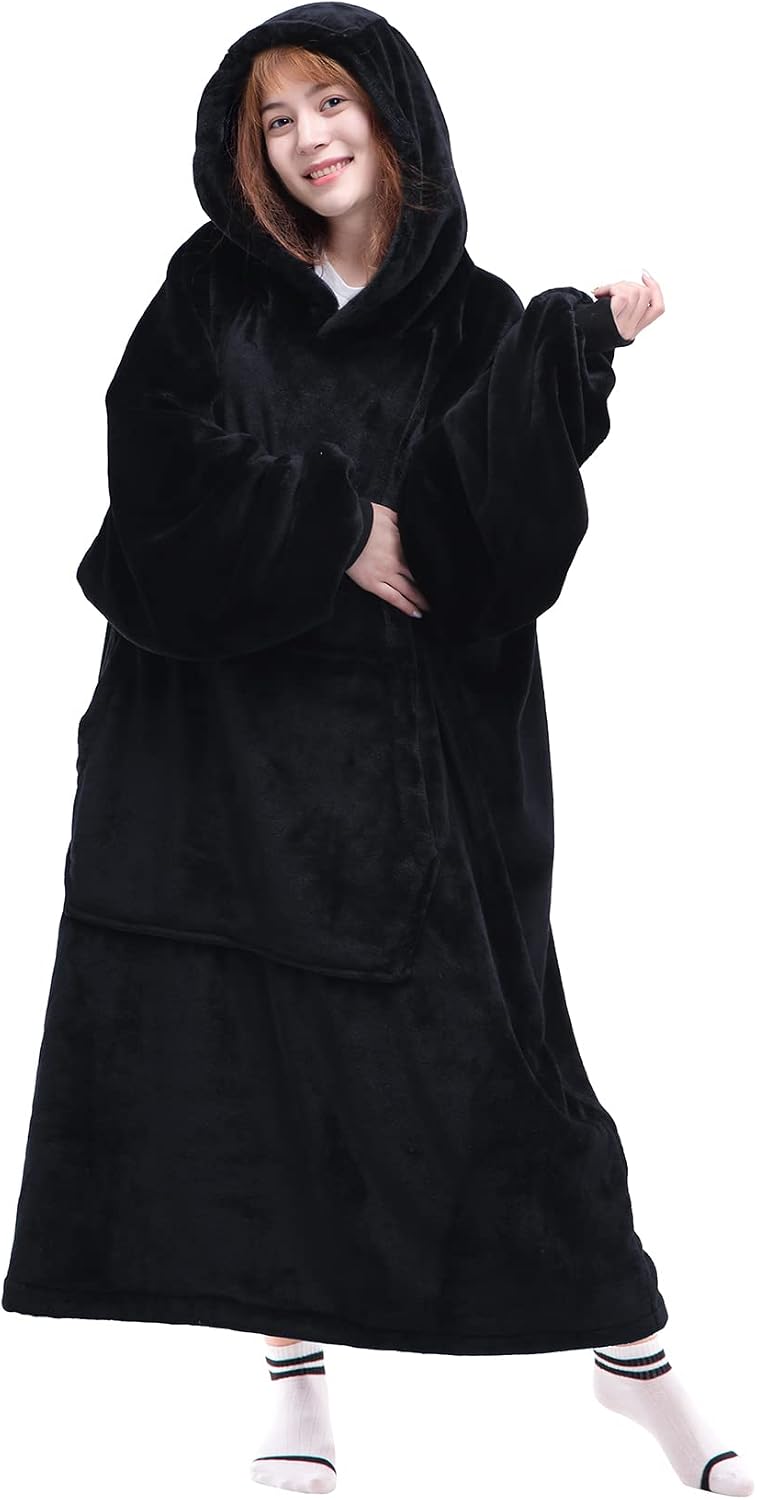 Waitu Wearable Blanket Sweatshirt Gifts for Women and Men, Warm and Cozy Giant Blanket Hoodie, Thick Flannel Blanket with Sleeves and Giant Pocket - Dark Gray