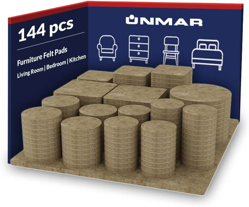 Furniture Felt Pads Brown 144 Pcs Strong Self Adhesive Protectors for Hardwood Floors Laminate Flooring Furniture Feet Chair Legs Table Cabinet Couch Non Scratch Peel Stick Felt Pad Set for All Floors