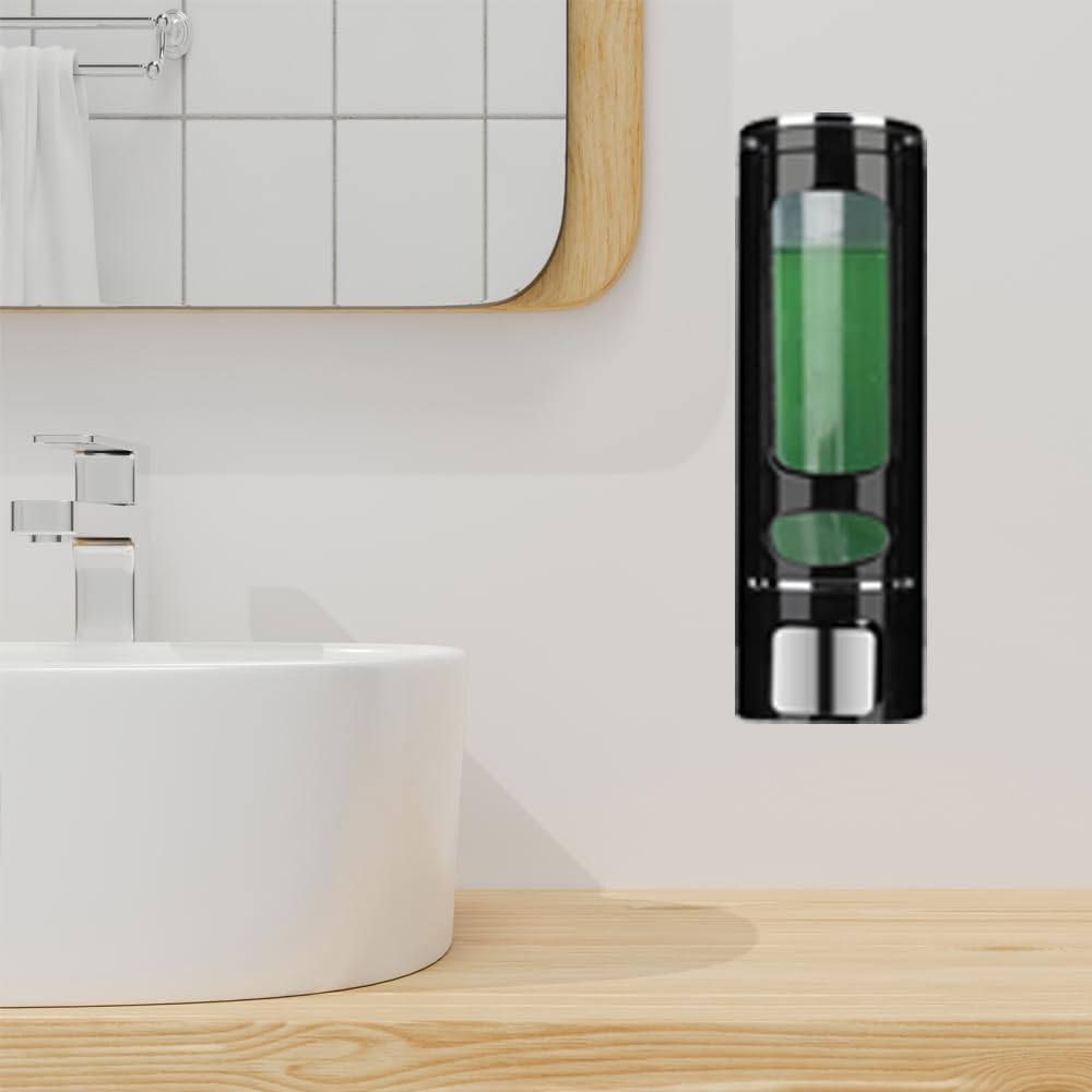 Single Wall Mounted Hand Soap Dispenser, 13.5oz/400ml Black Showe | Clear Refillable Liquid Lotion Soap Dispenser, Gel Container Shower Pump Dispenser and Organizer for Bathroom Kitchen
