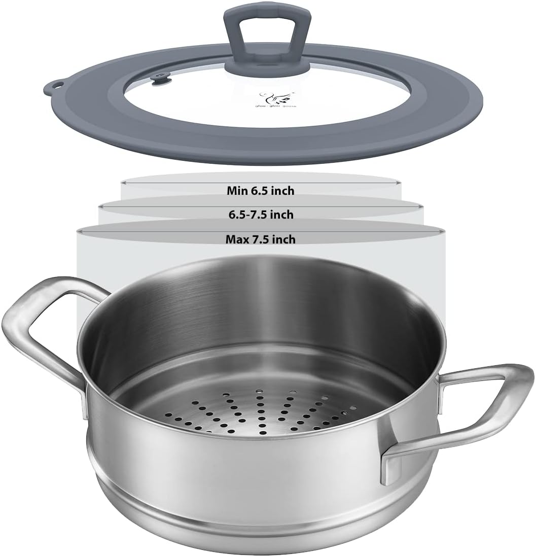 Vented Tempered Glass Universal Lid for Pot Pan Skillet with Heat Resistant Silicone Rim Microwave Splatter Lid Cover Microwave Safe Fit 11.5" 12" 12.5" Cookware, Dishwasher Safe Black