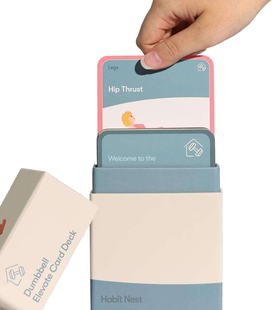 Dumbbell Elevate Exercise Cards: Home Workout Series Card Deck - Comprehensive At-Home Fitness System with 65 Exercises, 8 Bonus Challenges, and 4 Unique Workout Formats.
