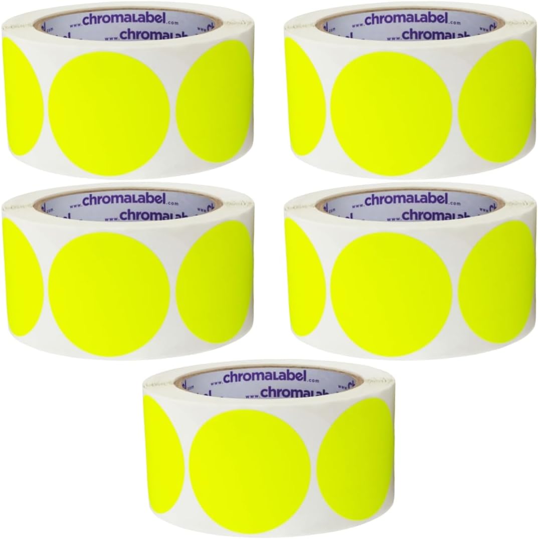 Fluorescent Green Dot Stickers, 2 Inch, 500/Roll | Writable Matte Paper Circle Stickers for Inventory, Classrooms, Offices, Retail, and Color Coding. Made in USA