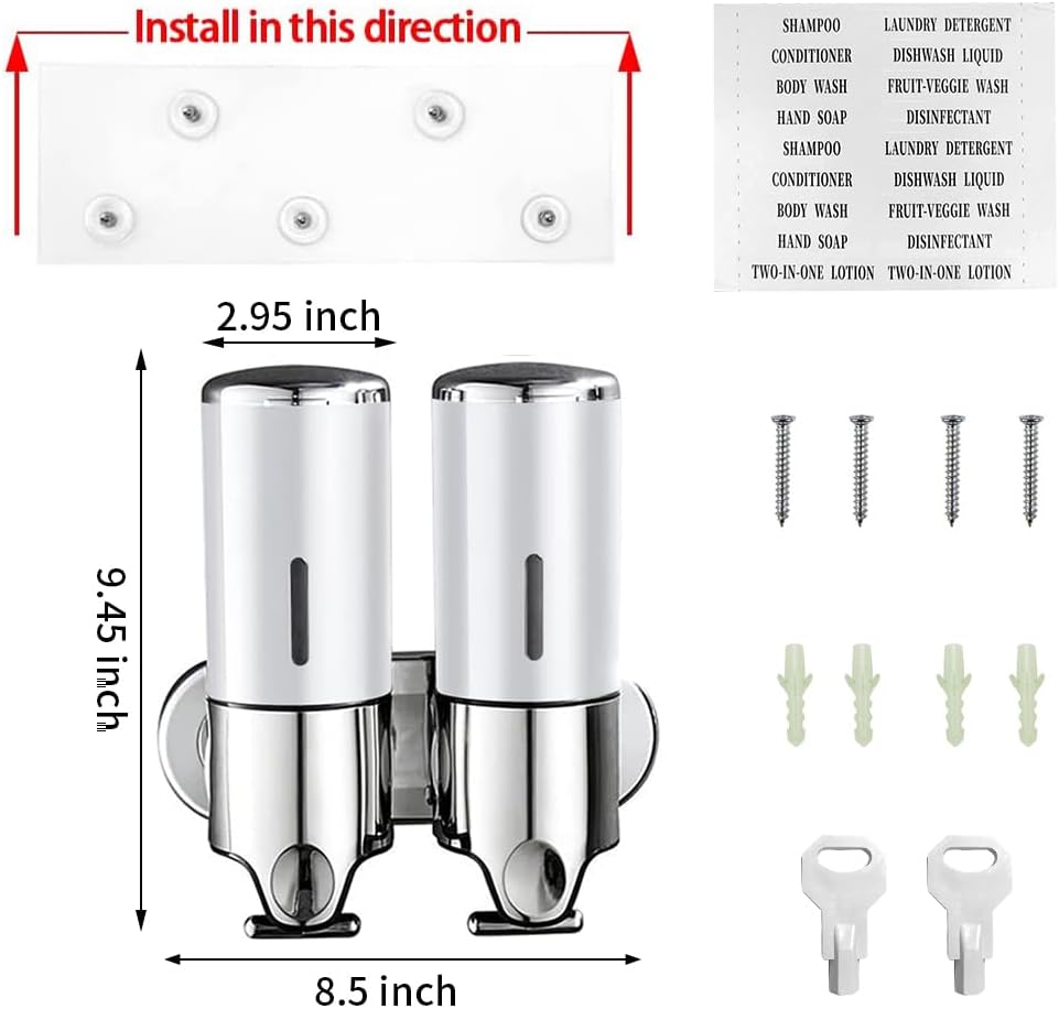 3 in 1 Chamber Wall Mounted Shampoo and Conditioner Dispenser (Silver) | No Drill Shower Soap Dispenser for Bathroom & Hotel Leak-Proof Pumps, Easy Installation and Large Capacity