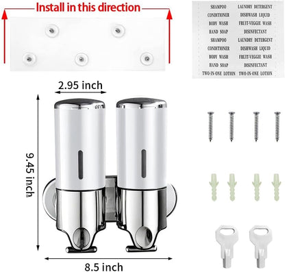 3 in 1 Chamber Wall Mounted Shampoo and Conditioner Dispenser (Silver) | No Drill Shower Soap Dispenser for Bathroom & Hotel Leak-Proof Pumps, Easy Installation and Large Capacity