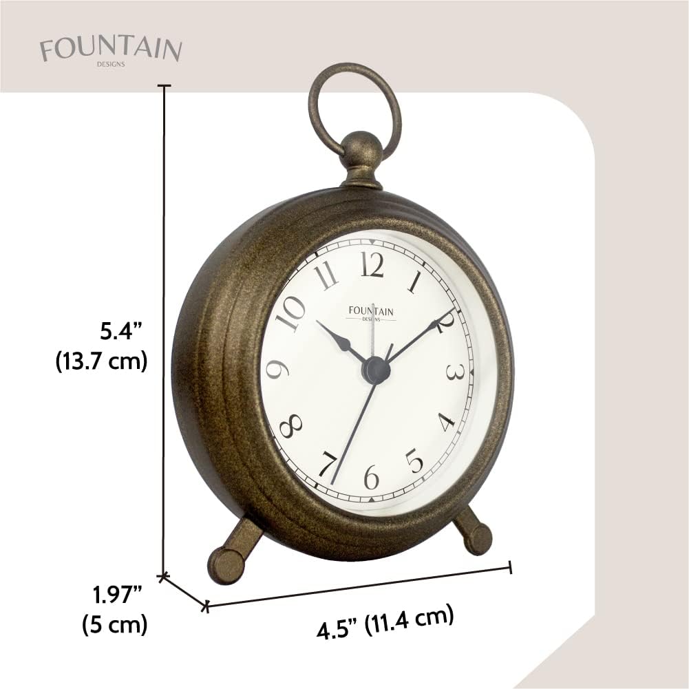 5.4" Jensen Pocket Watch Analog Alarm Clock,Morning Silver | Silent Non Ticking,Durable Metal,Loud Desk & Shelf Alarm Clocks for Bedroom,Home Office, Mantel & Living Room