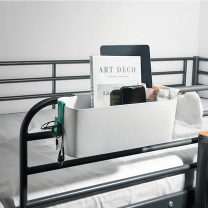 Bedside Hanging Caddy Hanging Storage Shelf Organizer Bed Organizer Basket Accessories with 2 Hooks for Baby Bed Rails Shelves Holder Dormitory College Dorm Room (White)