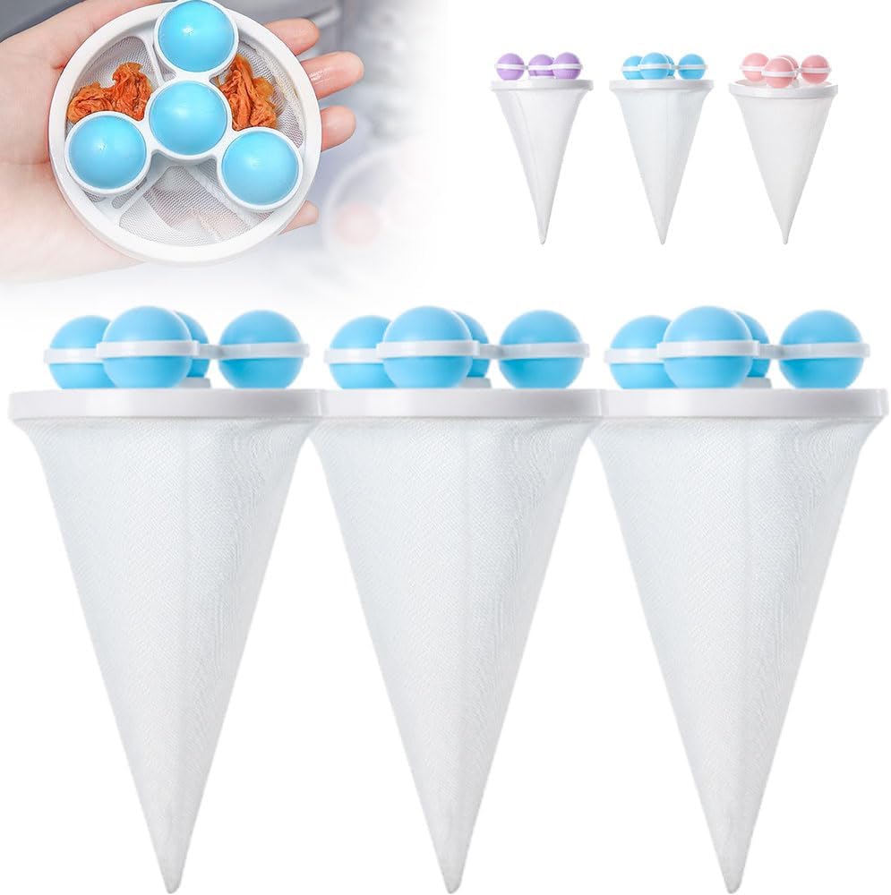 3PCS Washing Machine Lint Catcher, Floating Washing Machine Filter Bags, Reusable Washing Machine Hair Filter Mesh Bags, Laundry Lint Catcher for Washing Machine (Mix)