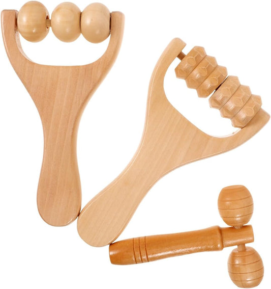 Ciieeo Wooden Massage Roller Tool 3-Piece Set Deep Tissue Massager for Legs Feet Arms Neck and Back - Portable Handheld DIY Wellness Tool for Women