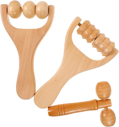 Ciieeo Wooden Massage Roller Tool 3-Piece Set Deep Tissue Massager for Legs Feet Arms Neck and Back - Portable Handheld DIY Wellness Tool for Women