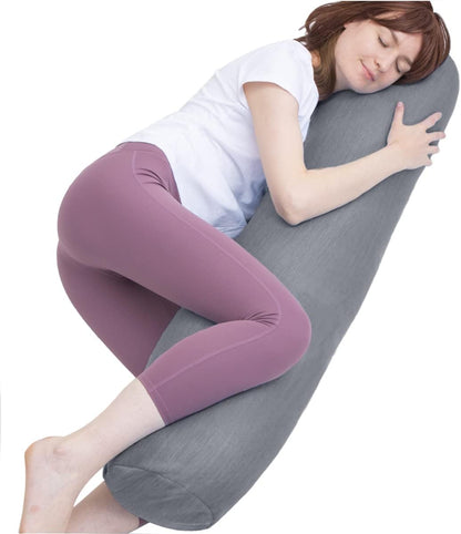 1 MIDDLE ONE Body Pillow for Adults, Bolster Pillow with Removable Velvet Cover, Long Round Cervical Roll Pillow, 35 x 7.87 Inches, Blue