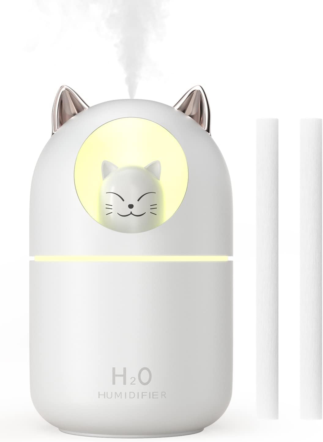 Cool Mist Humidifier,300ml Mini Humidifiers with Night Light,Waterless Auto-Off Air Humidifier,20dB Quiet Humidifiers for Bedroom,Car, Plant for Girl Boy