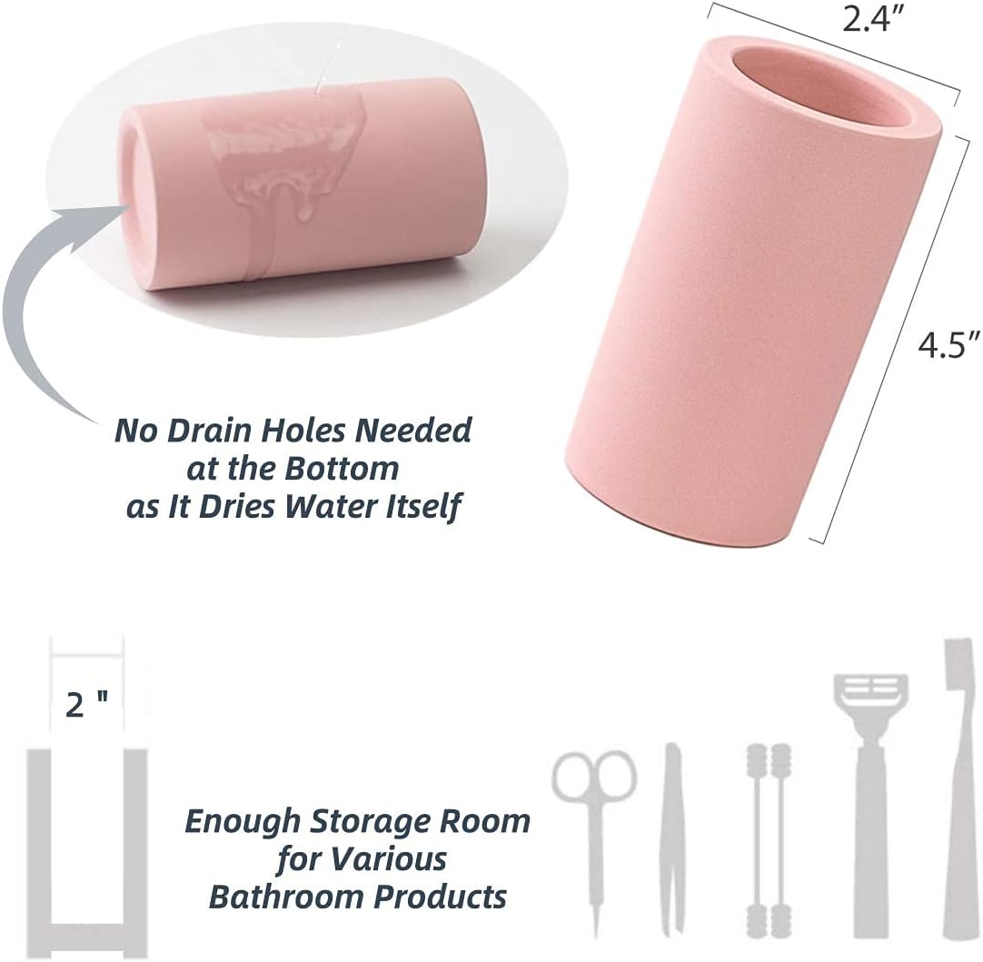Fast-Drying Diatomite Toothbrush Holder - Bathroom Countertop Organizer Stand for Toothpaste, Makeup Brushes, Razors & Accessories (Dark Grey)
