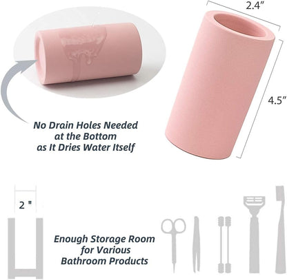 Fast-Drying Diatomite Toothbrush Holder - Bathroom Countertop Organizer Stand for Toothpaste, Makeup Brushes, Razors & Accessories (Dark Grey)