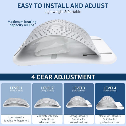 Adjustable Back Stretcher with 4 Level Airbag - Lumbar Support Board & Back Cracker for Spine Relief