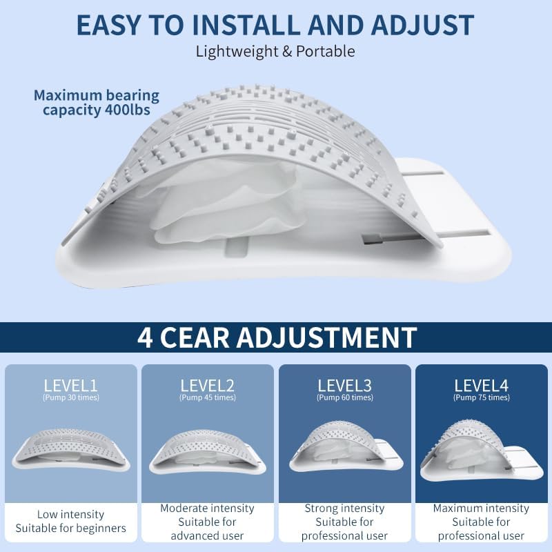 Adjustable Back Stretcher with 4 Level Airbag - Lumbar Support Board & Back Cracker for Spine Relief