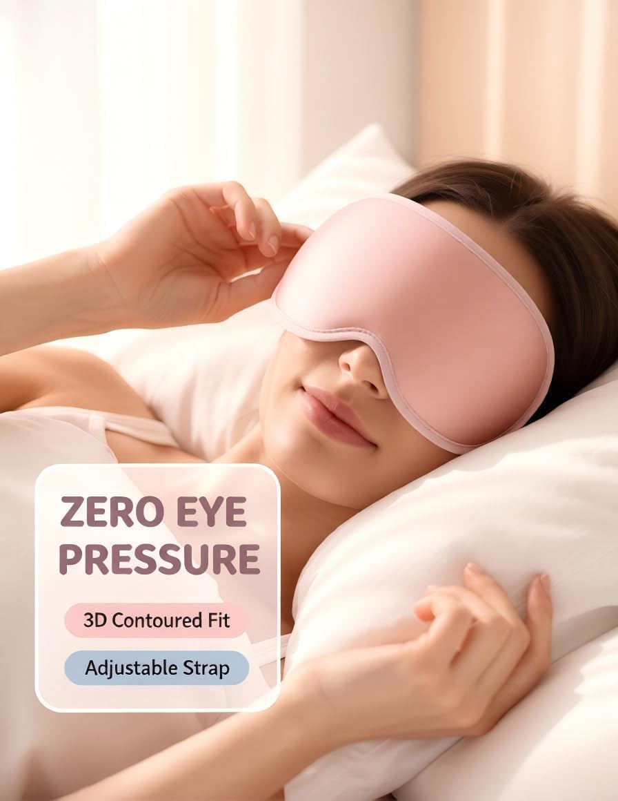 Sleep Mask for Women Men: 100% Blackout 3D Eye Mask for Sleeping, Sleeping Mask for Side Sleepers, Zero Pressure Memory Foam Eyelash Friendly Breathable Eye Cover, Airplane Travel Essentials-Pink
