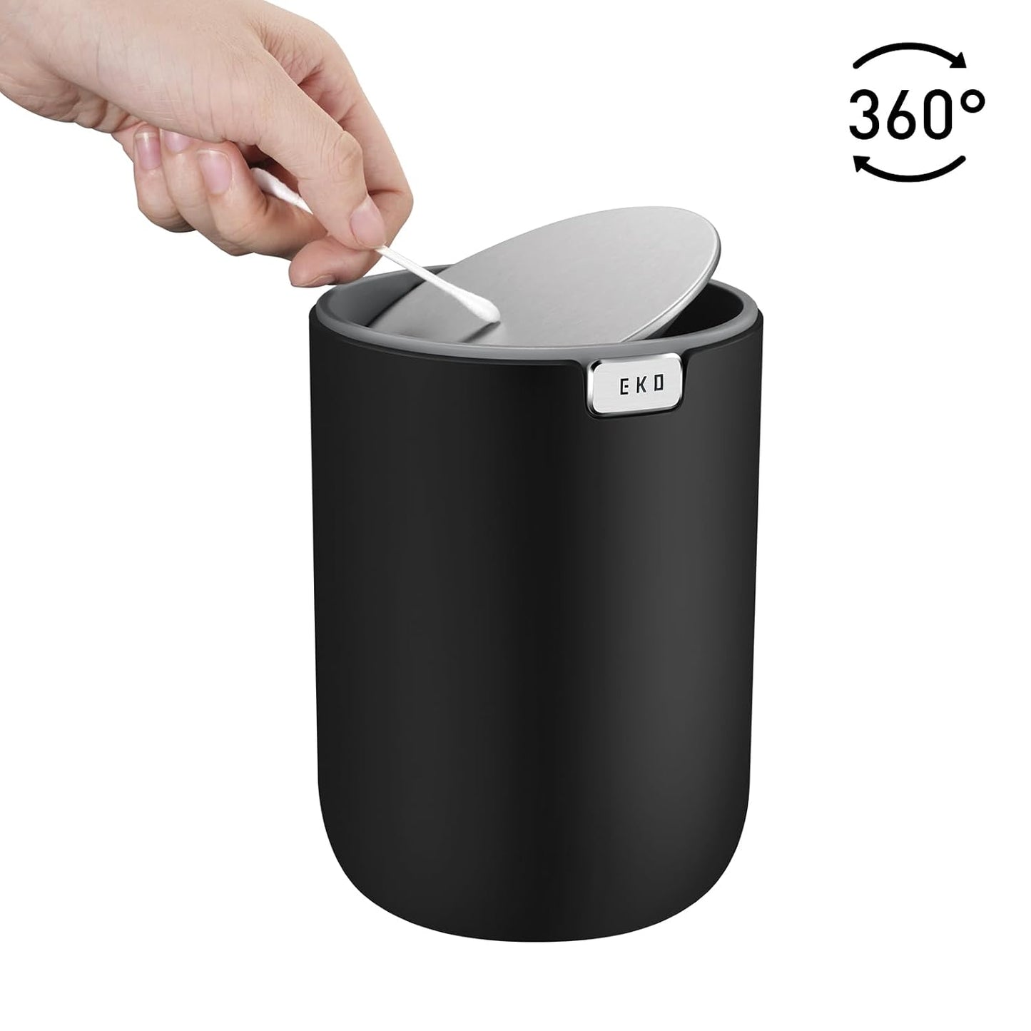 EKO Fandy 0.58 Gal/2.2L Mini Trash Can with Lid, Swing-Top Desktop Trash Can for Bathroom, Countertop, Vanity, Desk or Office, Small Garbage Bin (Blue)