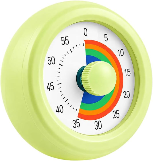 Visual Timer for Kids & Adults, 60 Minute Rainbow Countdown Timer, Time Management Tool for Classroom, Home, Kitchen, Office, School (Green-Round-Rainbow)