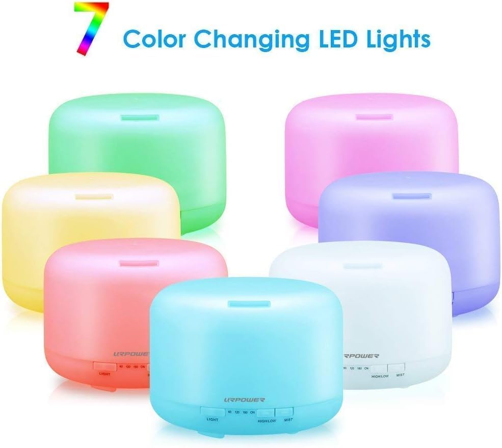URPOWER 500ml Aromatherapy Essential Oil Diffuser Humidifier Room Decor Lighting with 4 Timer Settings, 7 LED Color Changing Lamp and Waterless Auto Shut-Off